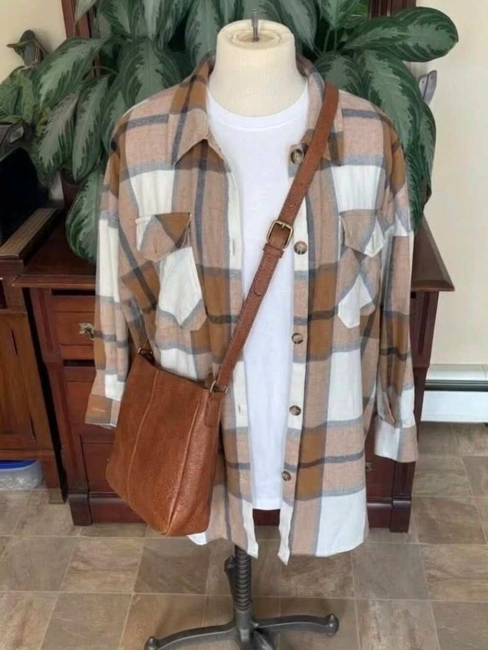 Every Rose Plaid Oversized Shacket Button Front Shirt Jacket 3X #007 - Picture 2 of 2